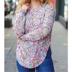 Haptics size 1X colorful popcorn knit rounded hem sweater